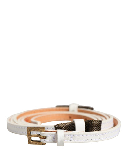 White Leather Skinny Gold Metal Buckle Belt