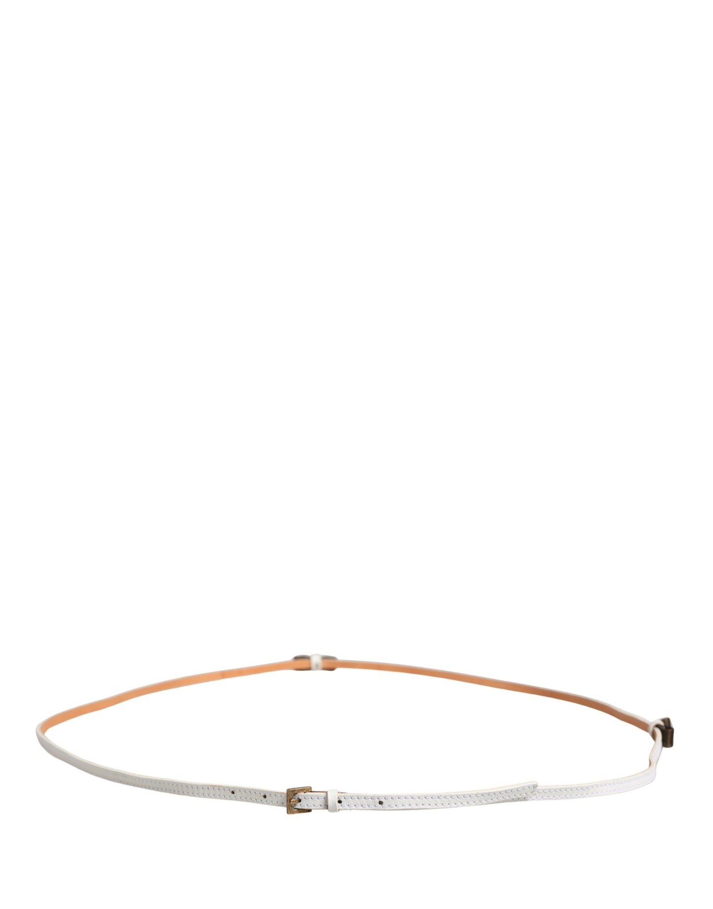 White Leather Skinny Gold Metal Buckle Belt