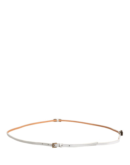 White Leather Skinny Gold Metal Buckle Belt