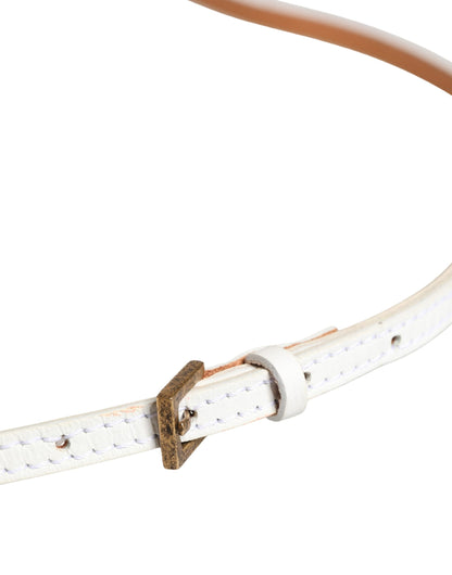 White Leather Skinny Gold Metal Buckle Belt