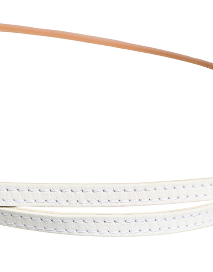 White Leather Skinny Gold Metal Buckle Belt
