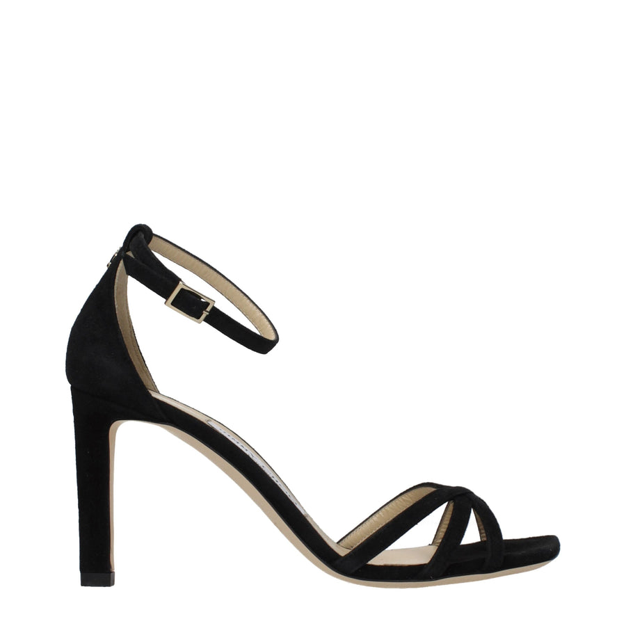 Black Leather Stiletto Heel Sandals