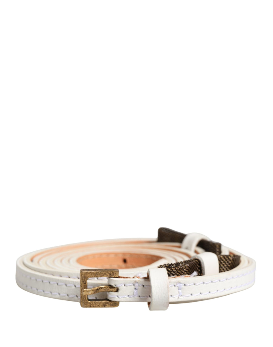 White Leather Skinny Gold Metal Buckle Belt