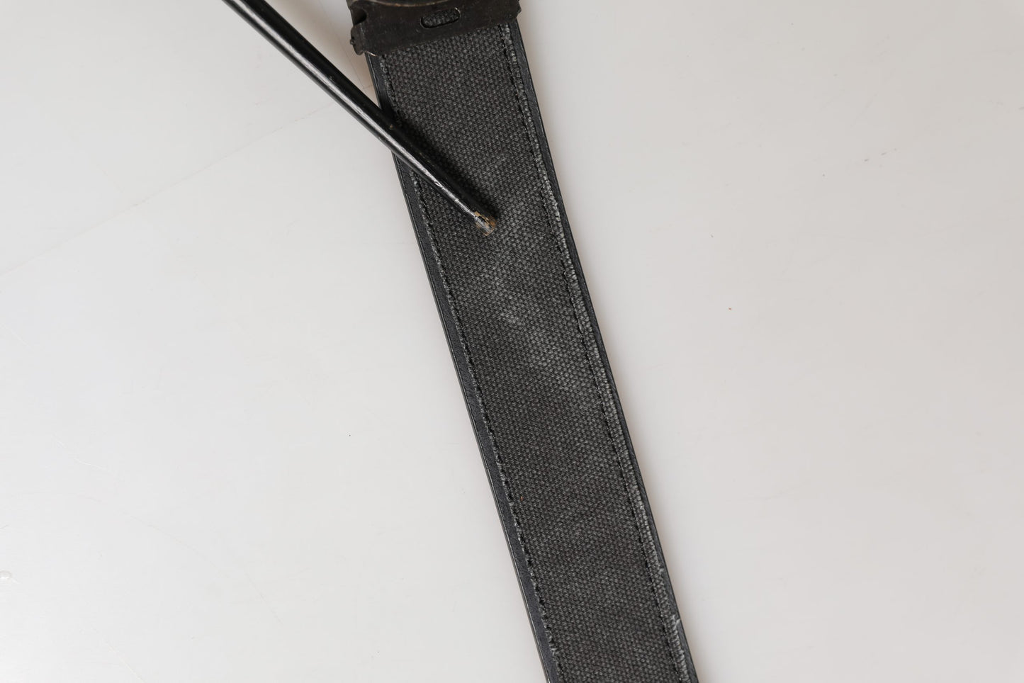 Black Leather Cotton Logo Metal Buckle Belt