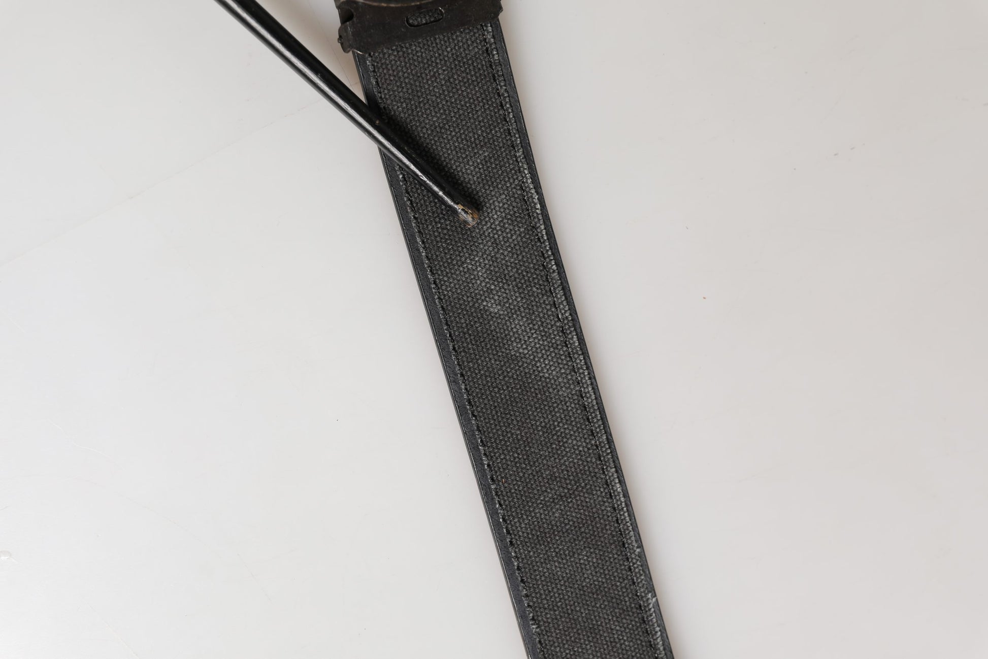 Black Leather Cotton Logo Metal Buckle Belt