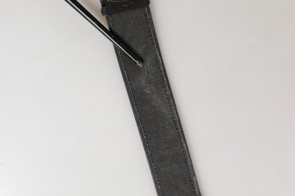 Black Leather Cotton Logo Metal Buckle Belt