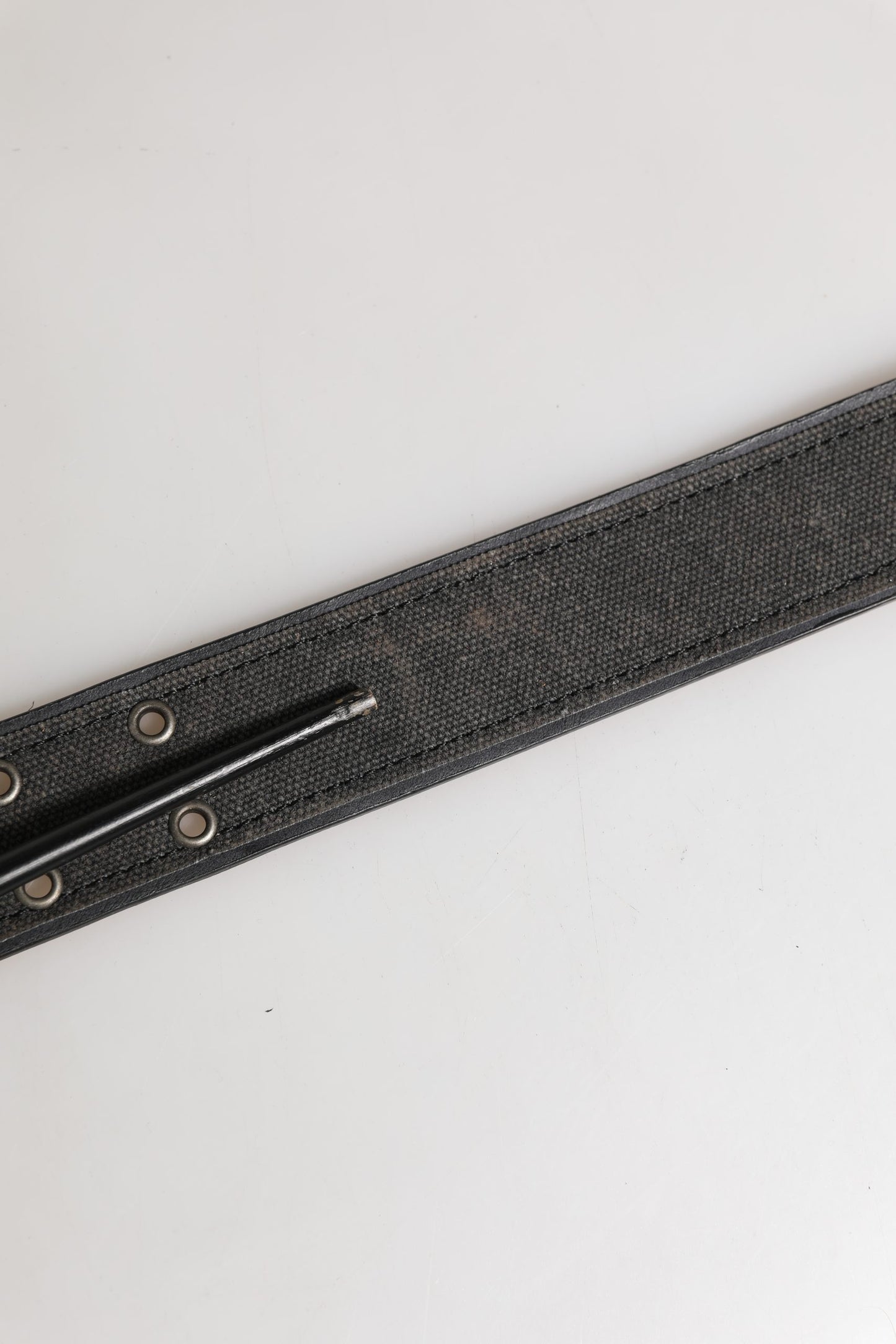 Black Leather Cotton Logo Metal Buckle Belt