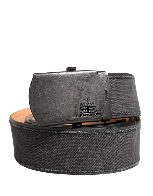 Black Wool Cotton Logo Metal Buckle Belt
