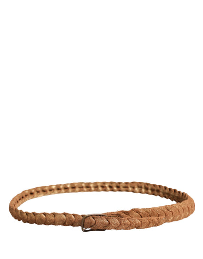Brown Leather Braided Metal Buckle Belt