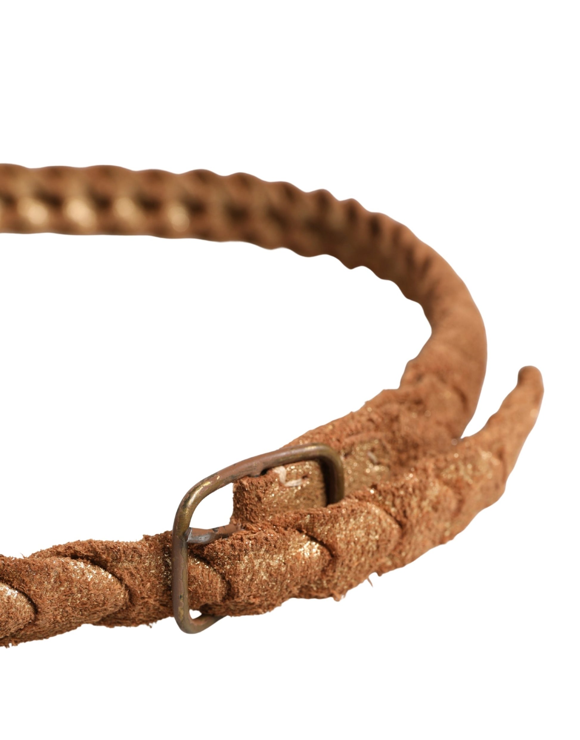 Brown Leather Braided Metal Buckle Belt