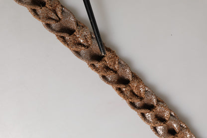 Brown Leather Braided Metal Buckle Belt