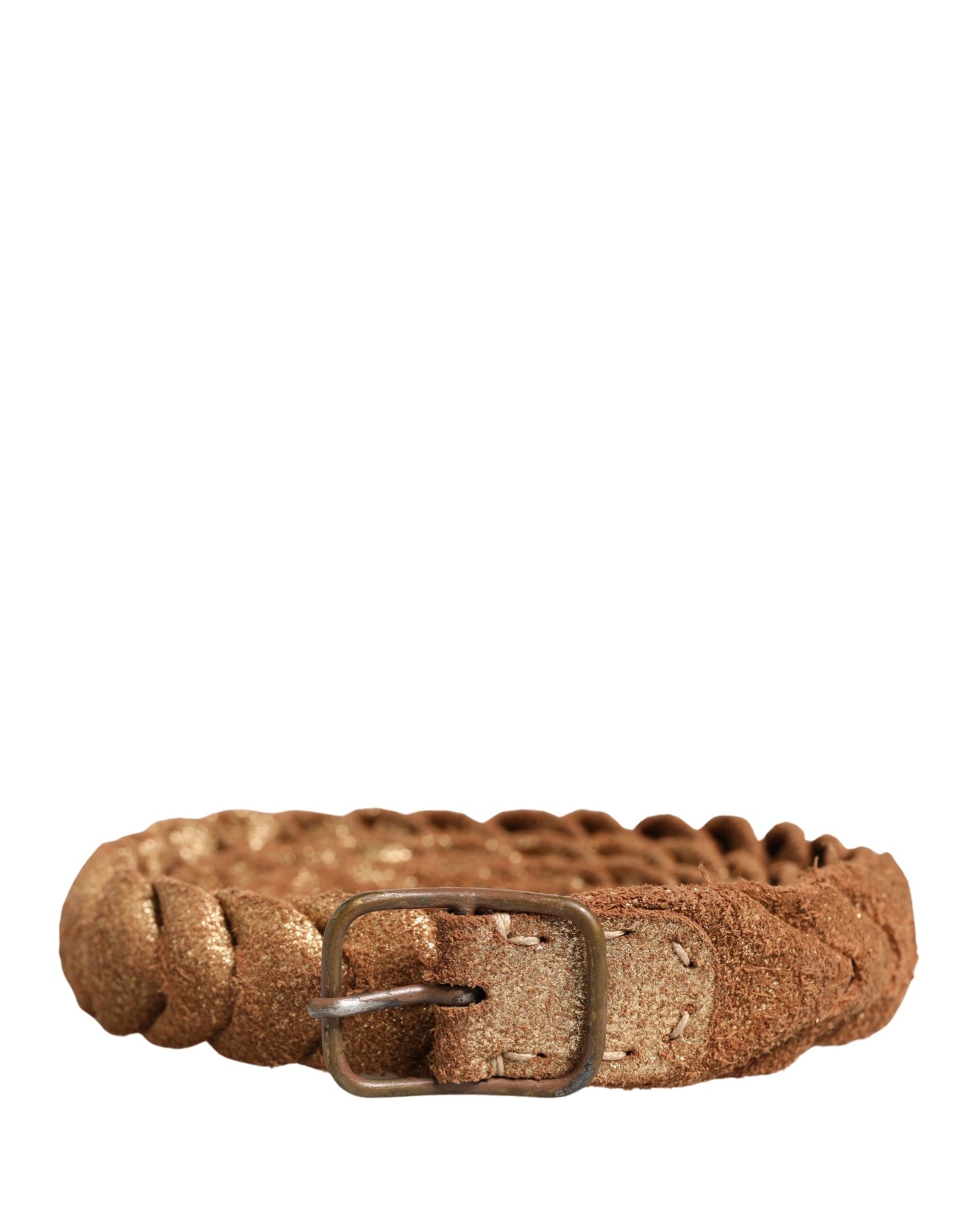Brown Leather Braided Metal Buckle Belt