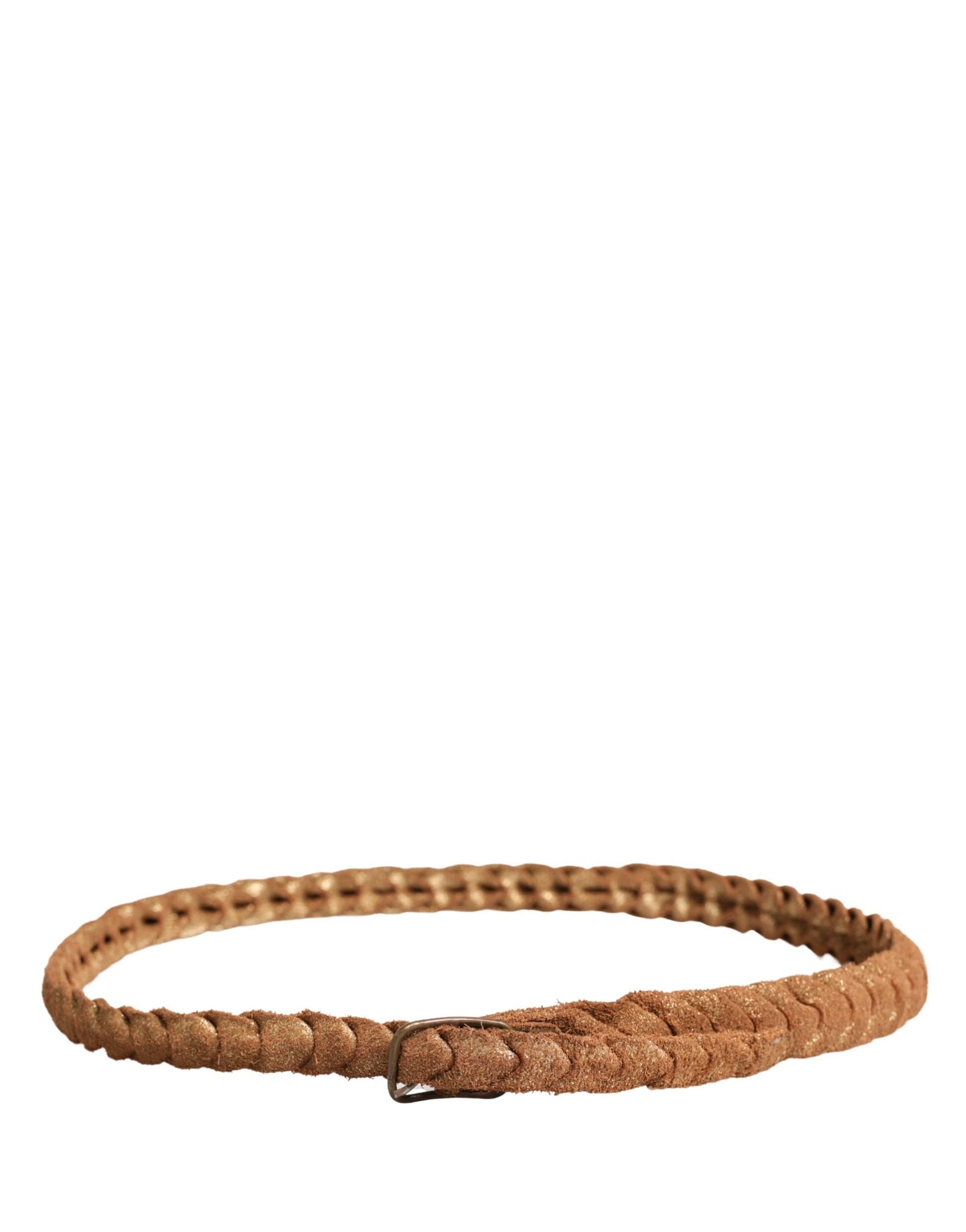 Brown Leather Braided Metal Buckle Belt
