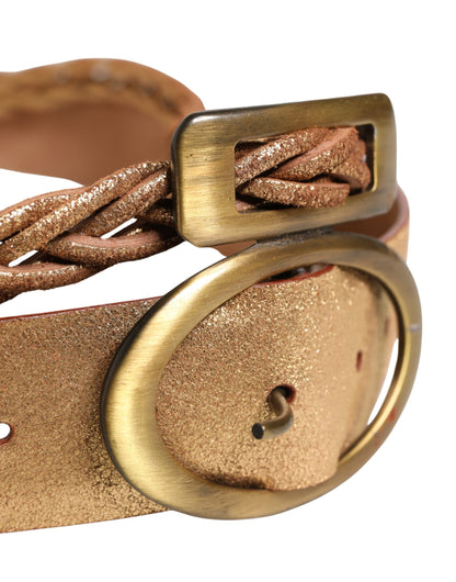 Gold Leather Braided Metal Buckle Belt