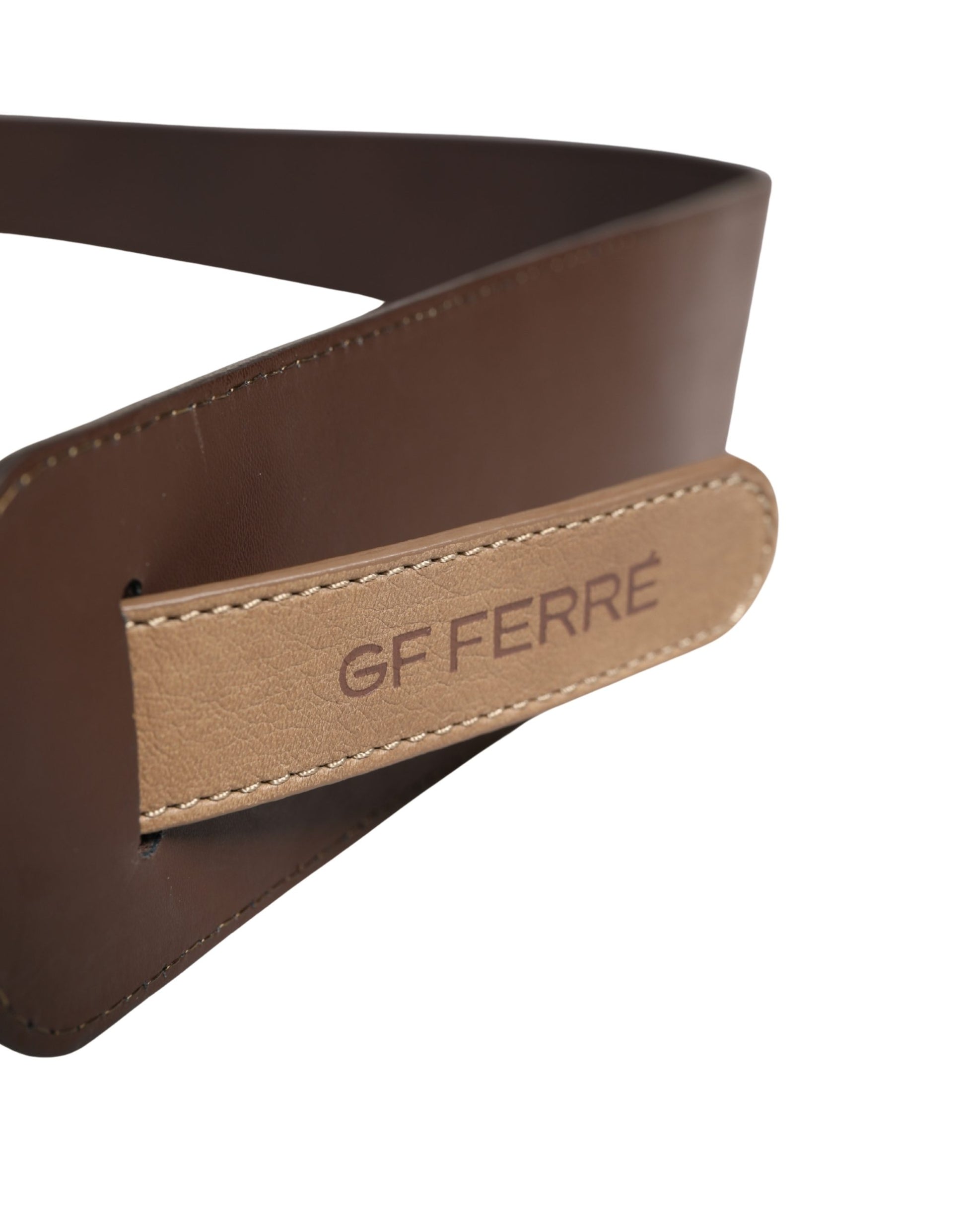 Brown Genuine Leather Logo Wide Waist Women Belt