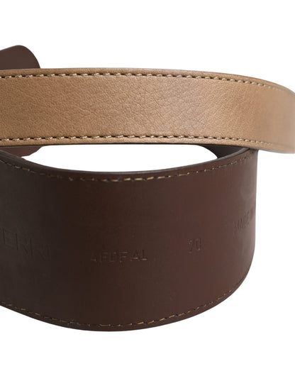 Brown Genuine Leather Logo Wide Waist Women Belt