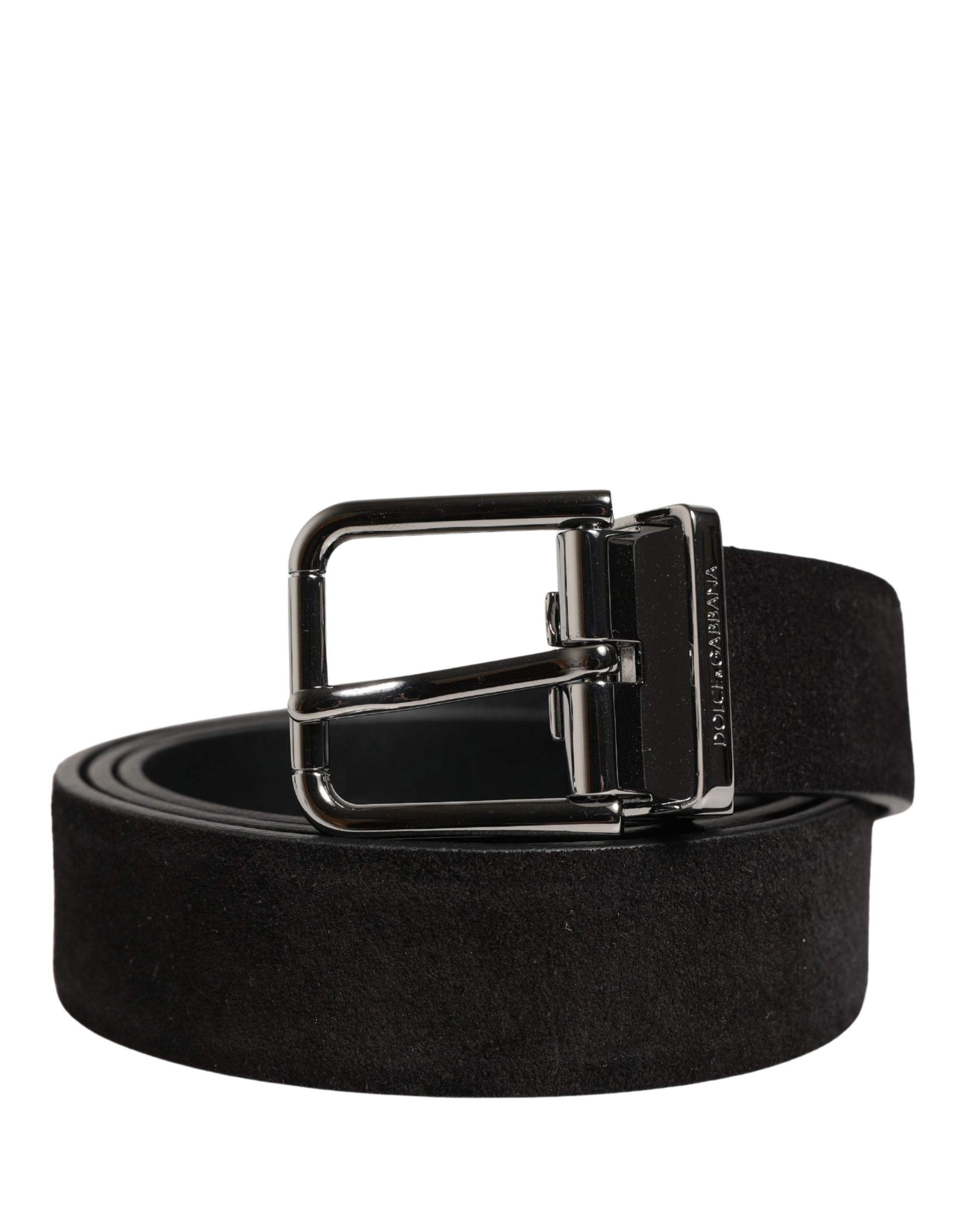 Black Calfskin Leather Silver Metal Buckle Belt