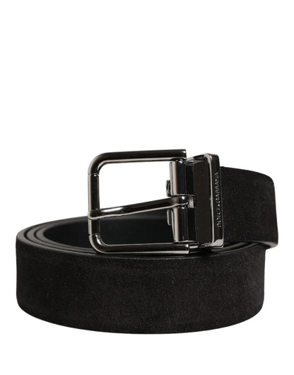 Black Calfskin Leather Silver Metal Buckle Belt
