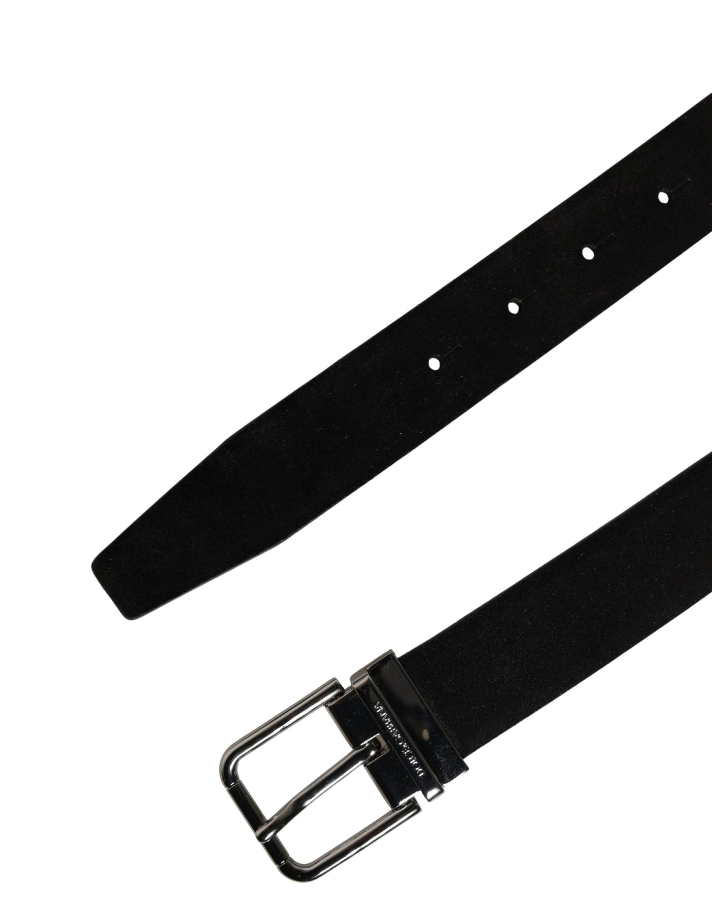 Black Calfskin Leather Silver Metal Buckle Belt