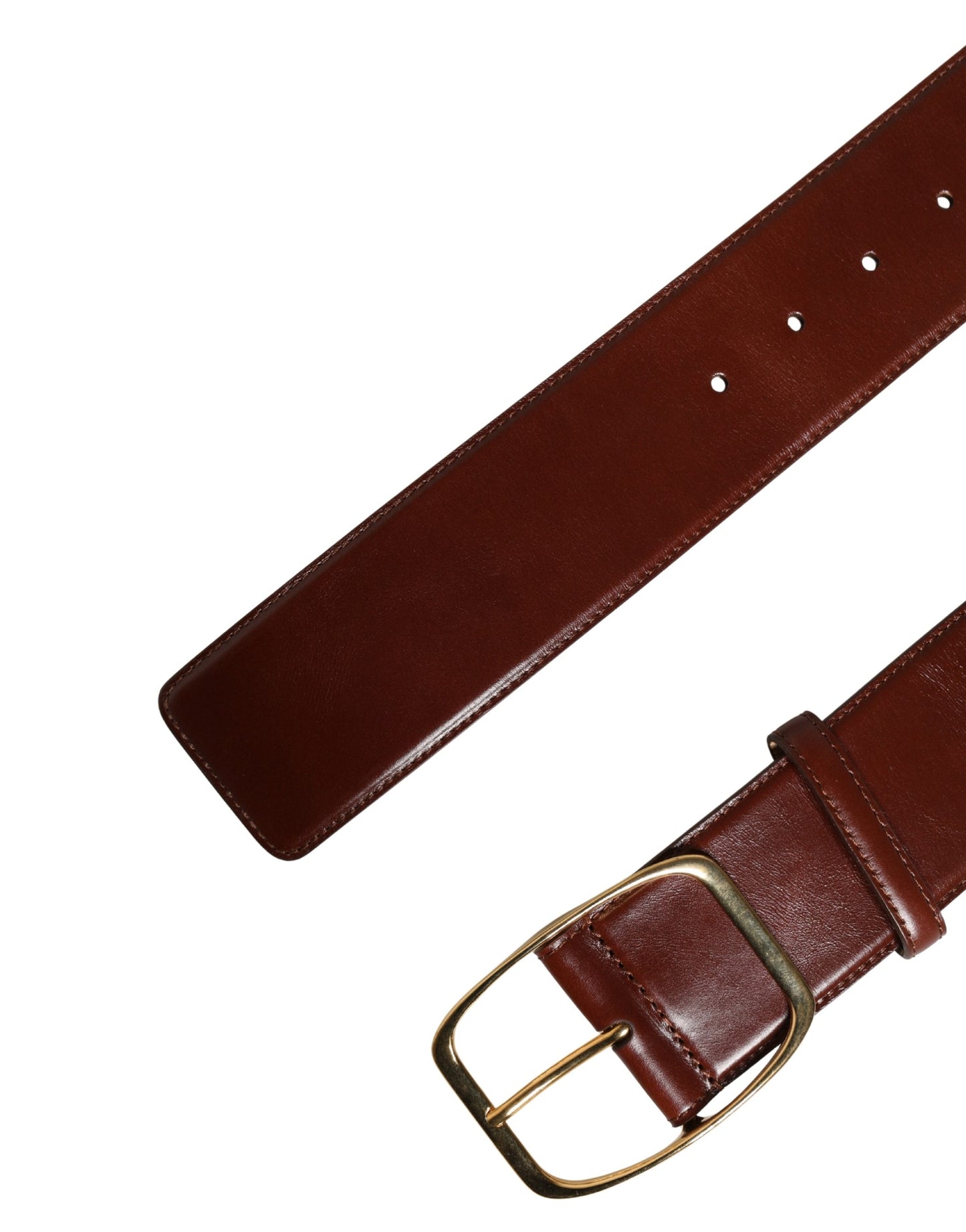 Brown Leather Waist Gold Metal Buckle Belt