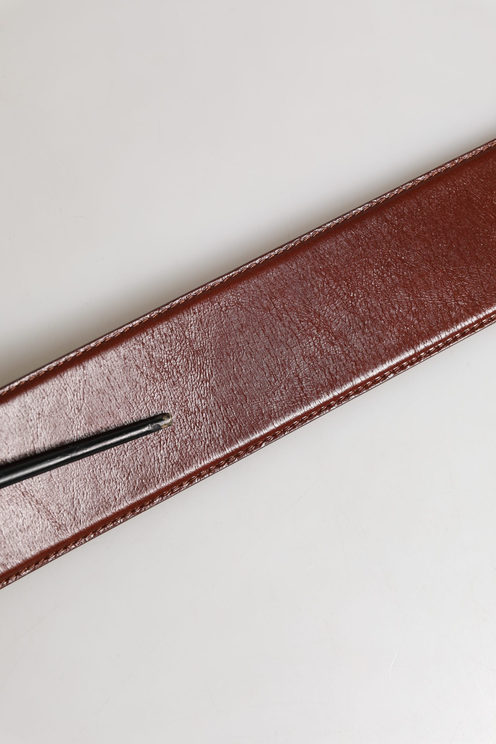 Brown Leather Waist Gold Metal Buckle Belt