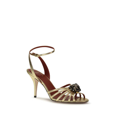 Gold Goatskin Stiletto Heel Sandals