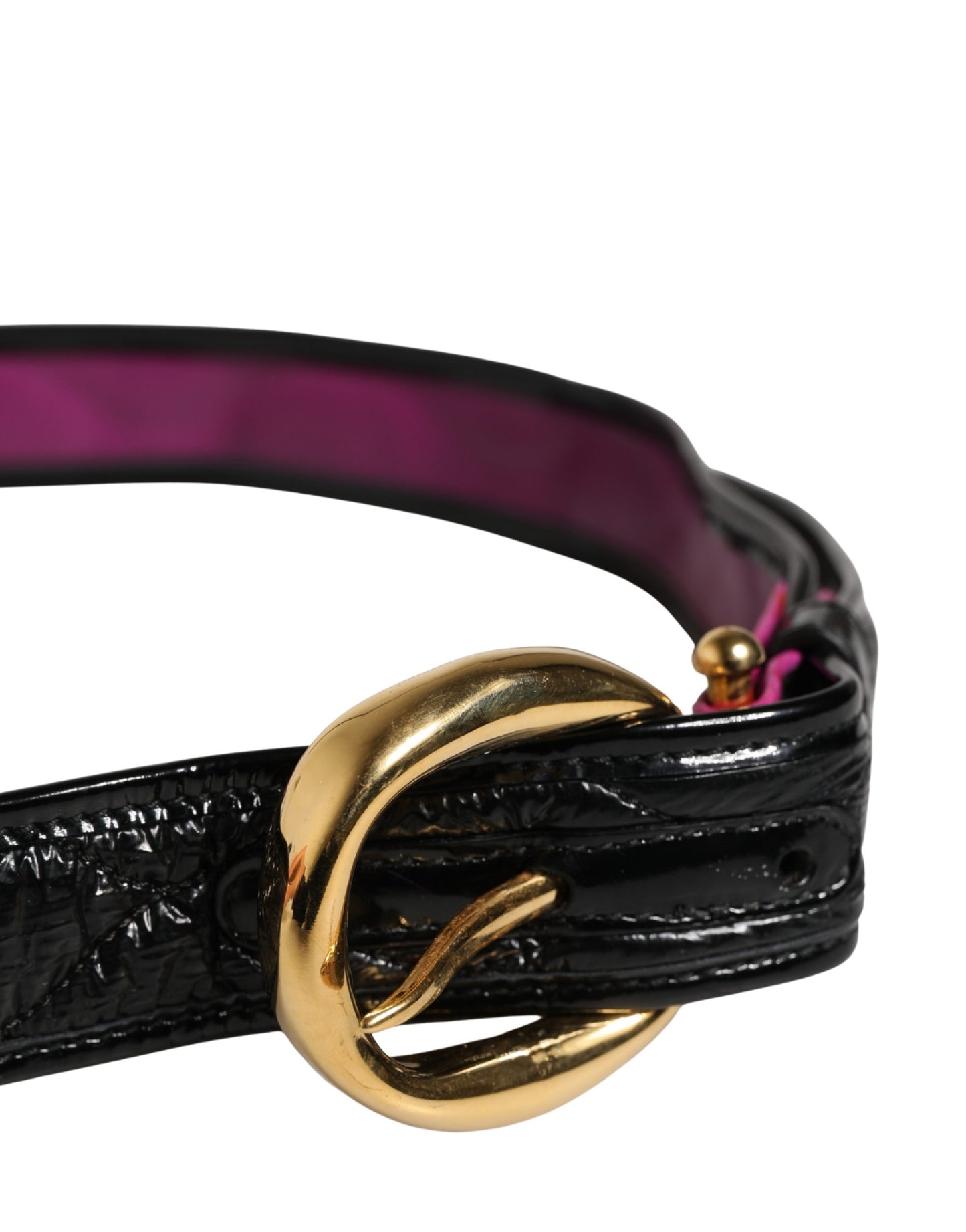 Black Leather Gold Round Buckle Waist Belt
