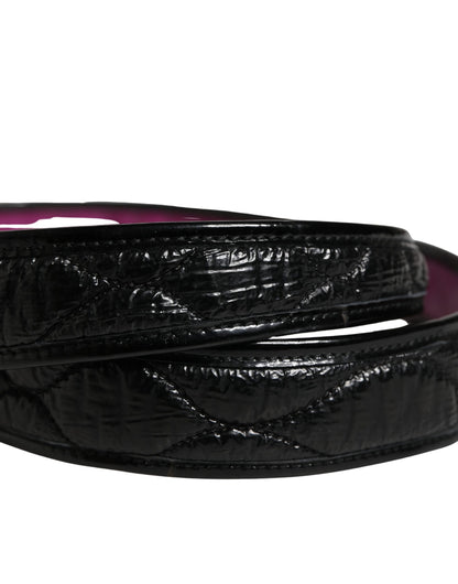 Black Leather Gold Round Buckle Waist Belt