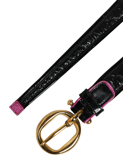 Black Leather Gold Round Buckle Waist Belt