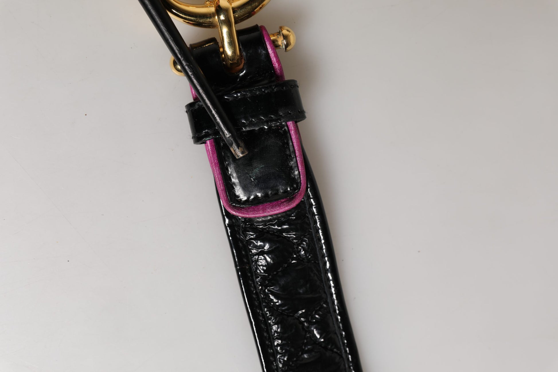 Black Leather Gold Round Buckle Waist Belt