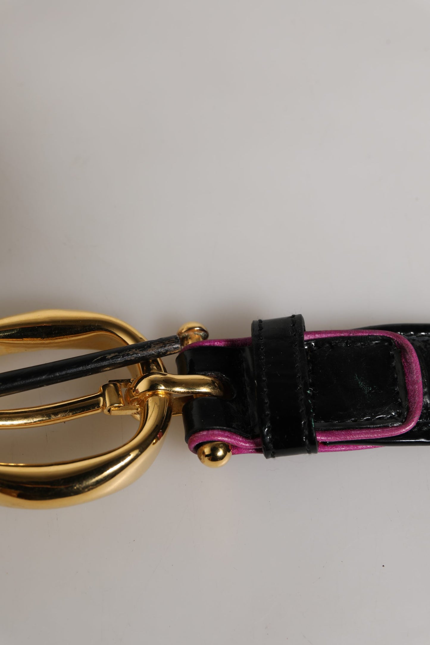 Black Leather Gold Round Buckle Waist Belt