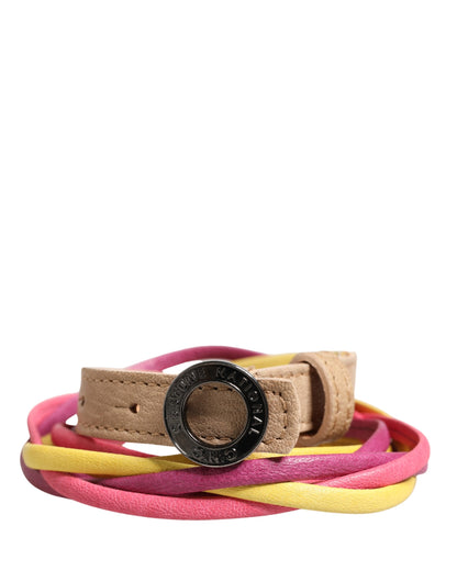 Multicolor Twisted Leather Circle Buckle Belt