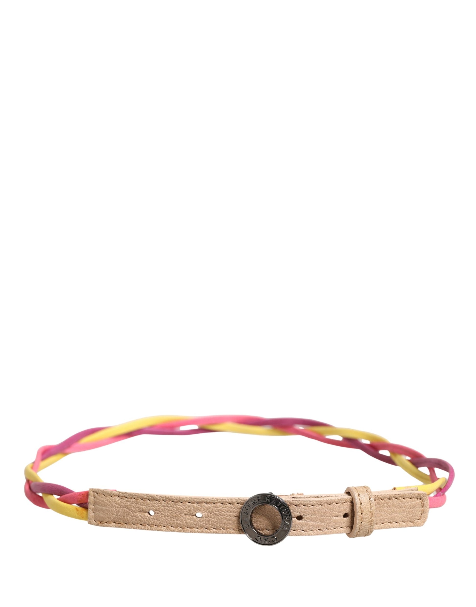 Multicolor Twisted Leather Circle Buckle Belt