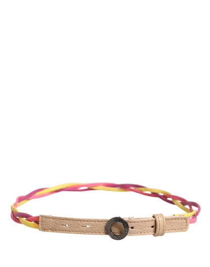 Multicolor Twisted Leather Circle Buckle Belt