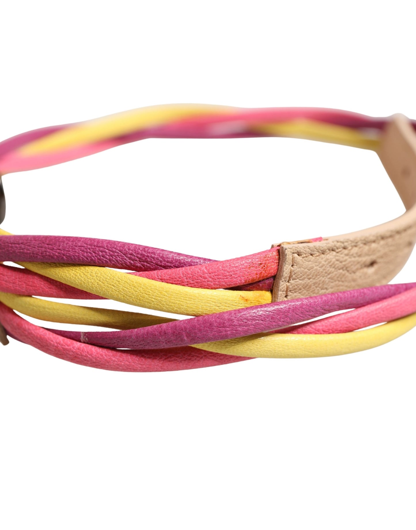 Multicolor Twisted Leather Circle Buckle Belt