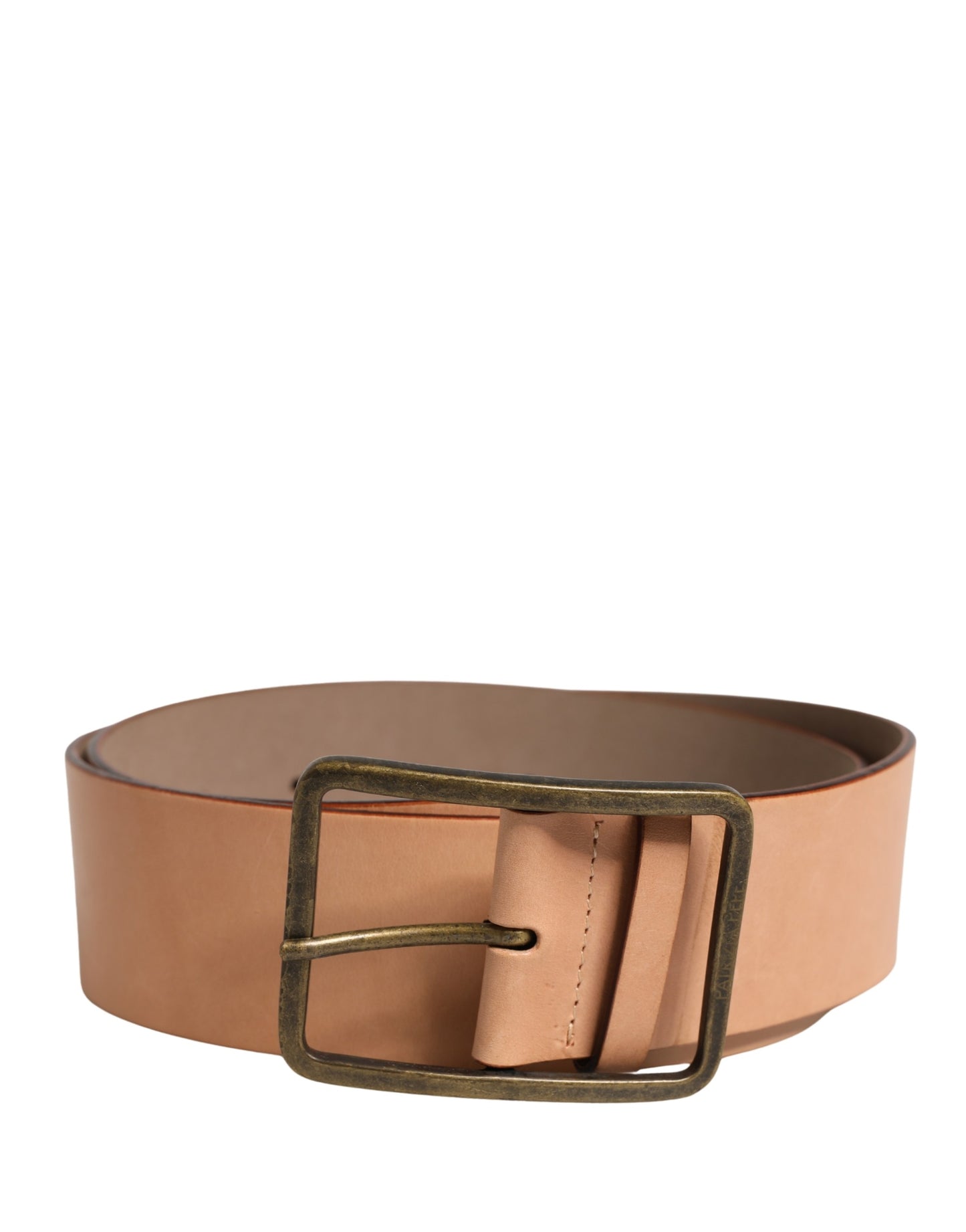 Beige Genuine Leather Wide Waist Metal Buckle Belt