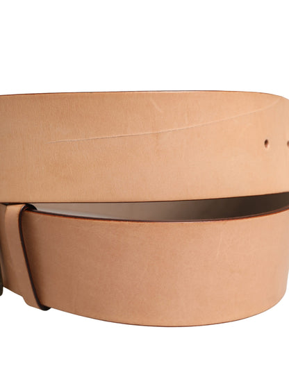 Beige Genuine Leather Wide Waist Metal Buckle Belt