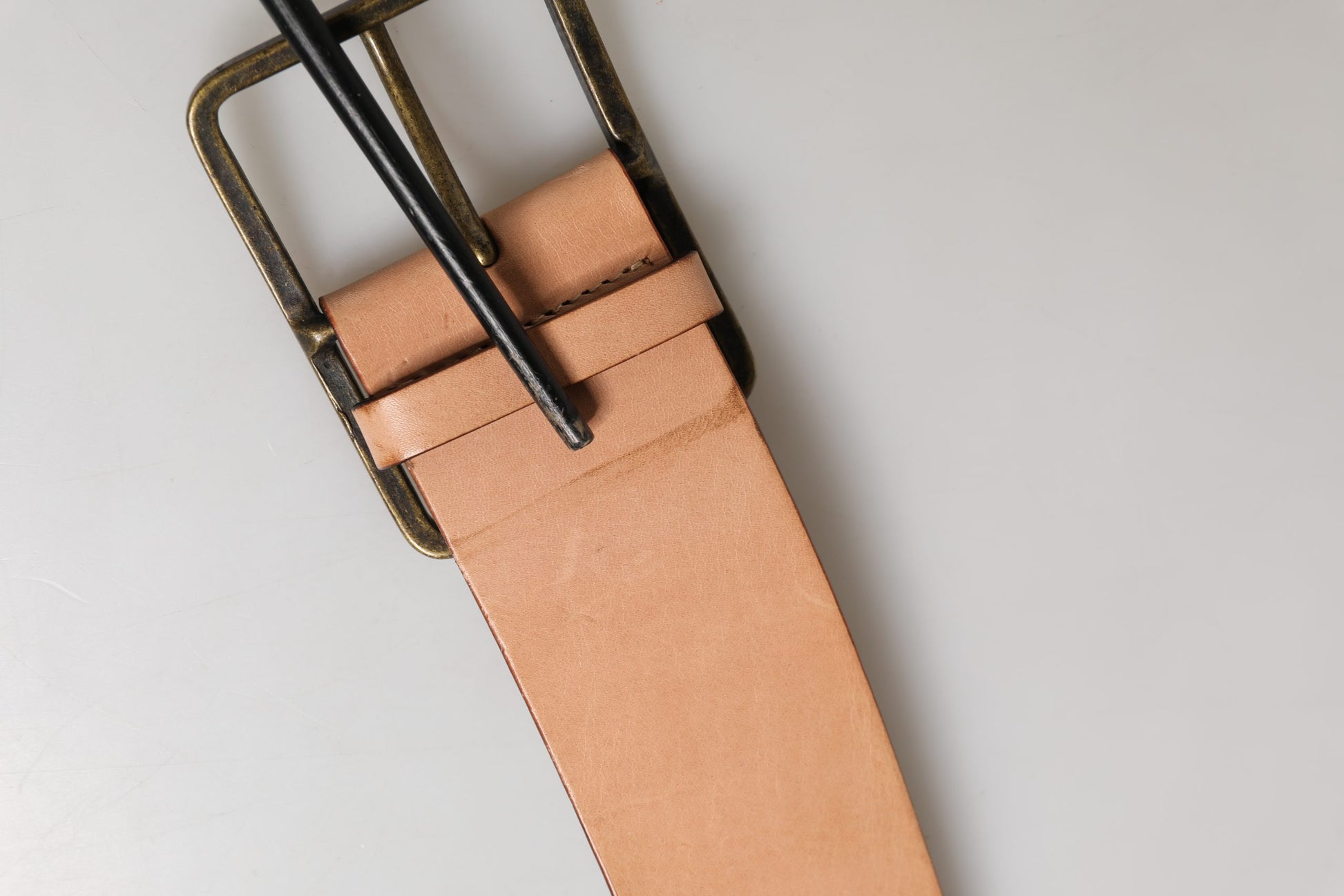 Beige Genuine Leather Wide Waist Metal Buckle Belt