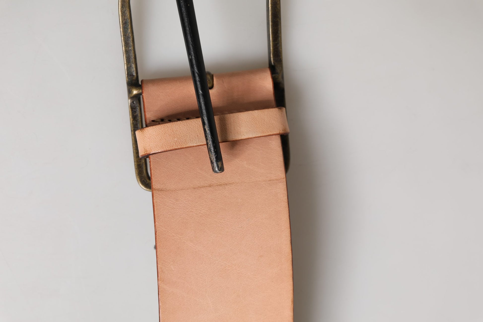 Beige Genuine Leather Wide Waist Metal Buckle Belt