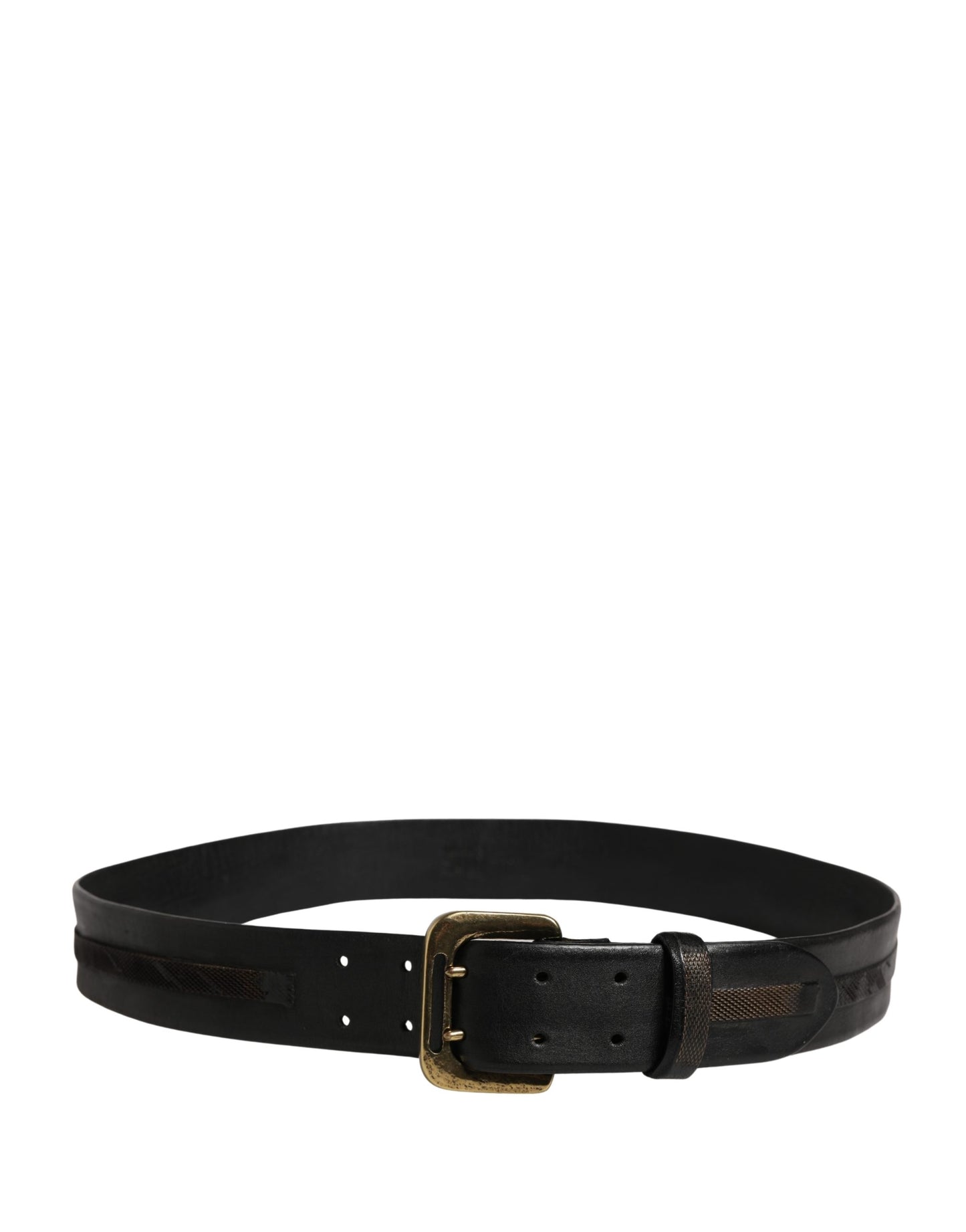 Black Leather Gold Metal Buckle Waist Women Belt