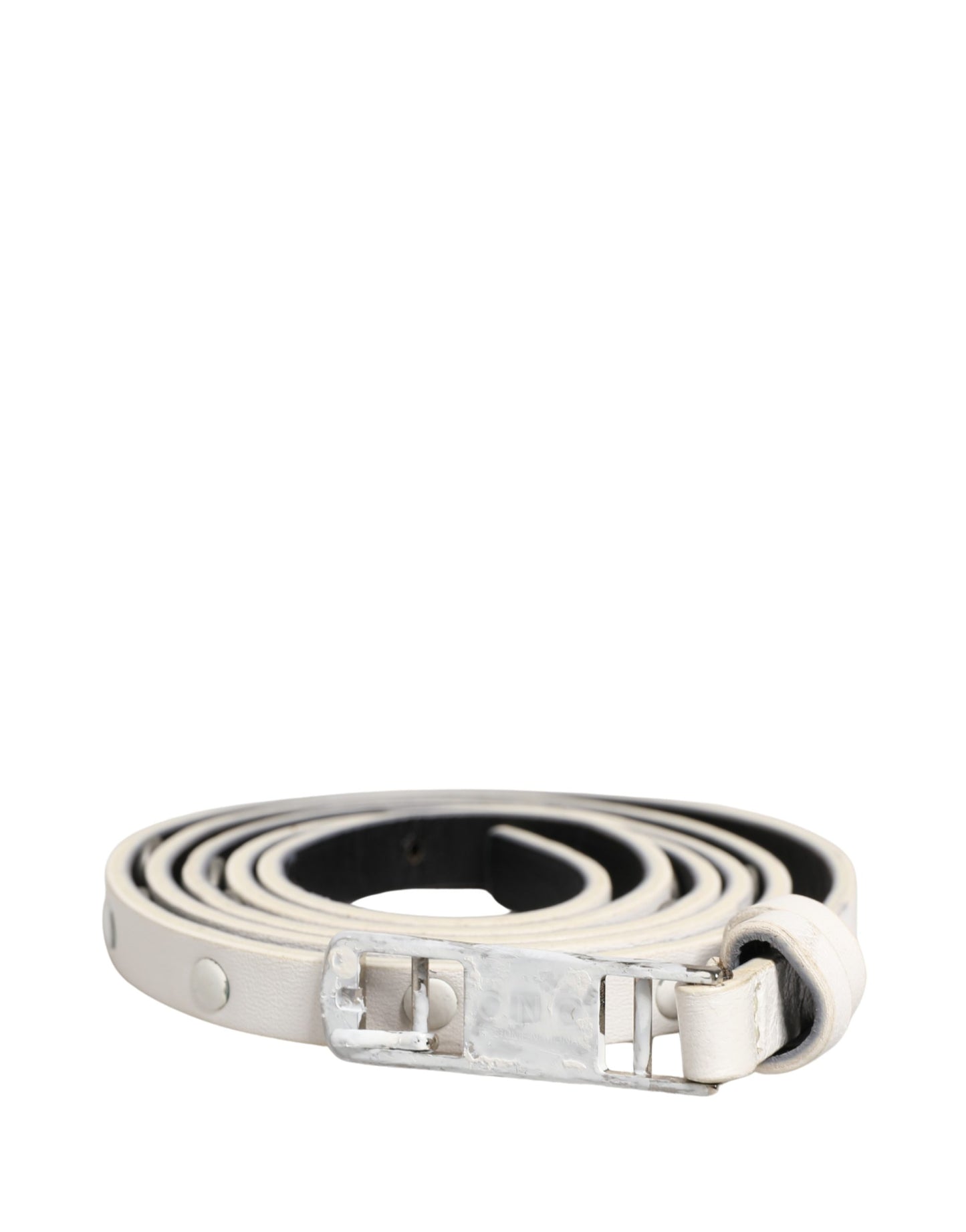 White Leather Studded Cintura Belt