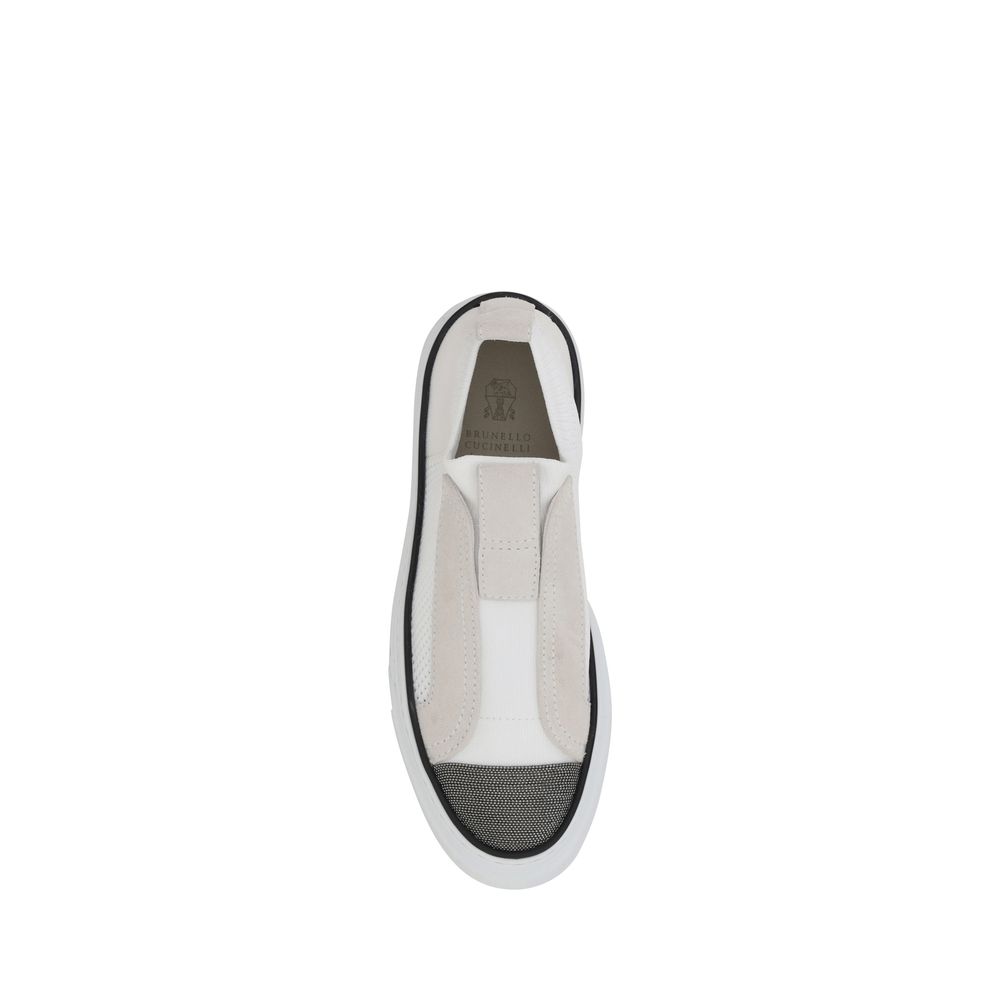 White Nylon Low Top Sneakers