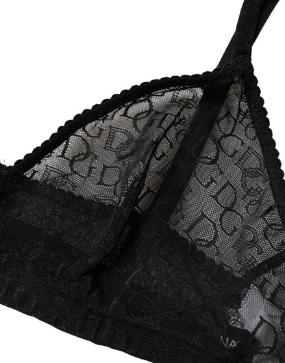 Black Logo Mania Sheer Soft Cup Bra Underwear