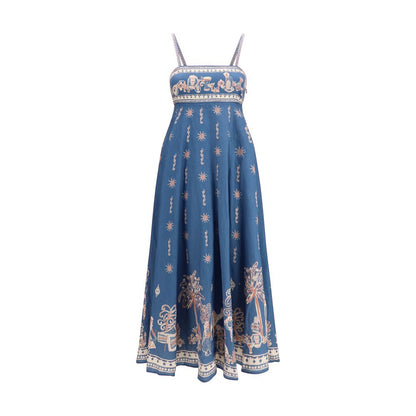 Blue Linen Casual Dress