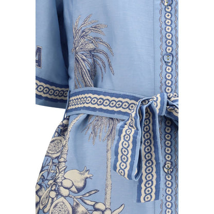 Blue Linen Casual Dress