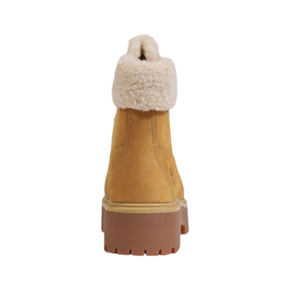 Beige Recycled Leather Lace-Up Boots