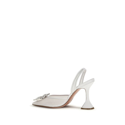 White Polyester High Heel Pumps