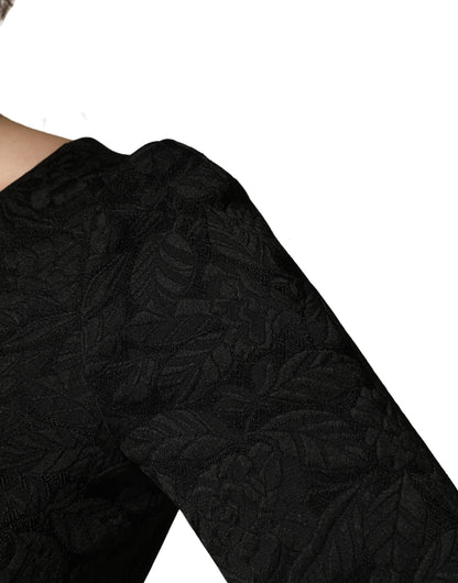 Black Floral Brocade Sheath Knee Length Dress