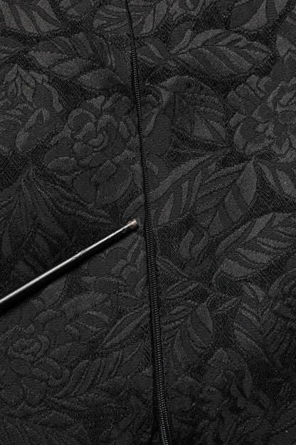 Black Floral Brocade Sheath Knee Length Dress
