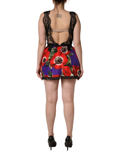 Multicolor Floral Lace Short Mini Sleeveless Dress